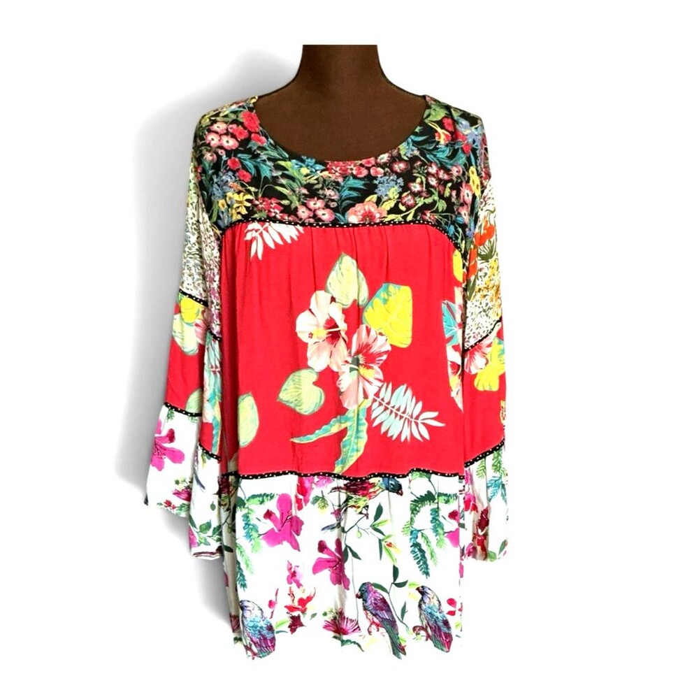 John Mark Women Top Size XL Multicolor Flowers Flutter Long Sleeves Casual